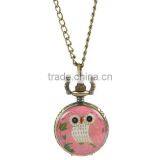 Round Antique Bronze Owl Pattern Halloween Enamel Pink & White & Green Pocket Watches 85cm thumbnail-1