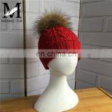 Wholesale Handmade Thick Warm Winter Hat With Natural Raccoon Fur Ball Knitting Baby Beanie thumbnail-2