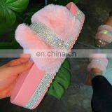 2020 New Thick Bottom Slippers Women's Faux Fur Diamond Slippers Flat Outdoor Platform Shoes Women's Sandals thumbnail-4