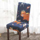 Navy Blue Printed Stretch Dining Room Chair Covers Soft Removable Dining Chair Slipcover thumbnail-3