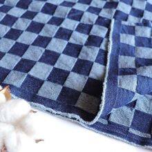 10oz 100%Cotton Jacquard Blue Checkered Fabric Washed Denim Material W068 thumbnail-2