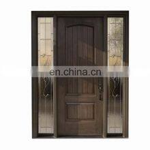 Modern Double Front Doors White Solid Wood External Oak Home Entry Door With Two Sidelights and Art Glass thumbnail-3