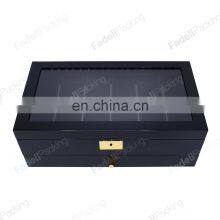 Black Lacquer Custom Double Layer Watch Storage Box Wooden Watch Organizer Box With Lock thumbnail-2
