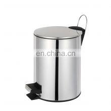 Modern Design Hotel Mirror Surface 3L 5L 12L Stainless Round Shape Pedal Bin Thin Cover Soft Closing Waste Bin