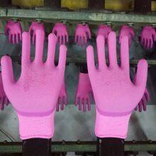 Pink Polyester Thread 13 Gauge Knitted Wrinkled Foamed Latex Palm Coated Safety Work Gloves thumbnail-1