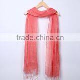 Custom Japan Fashion Women Solid Color Tassel Cotton Linen Pashmina Scarfs thumbnail-3