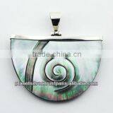 Green Shell Gorgeous Semi Circle Sterling Silver Pendant thumbnail-1