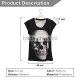China Supplier Hot Sale Custom 3D Printing Skull Black Branded Woman T-shirt thumbnail-1