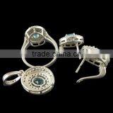 Natural Blue Topaz Finish Pendant Earrings Matching Set 925 Sterling Silver Rhodium Anti Tarnish Fashion Russian Earrings Ring thumbnail-2