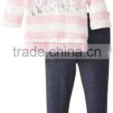 Fashion Girls Korean Pink Striped Lace Stitching Cotton Clothing Suit For Kid thumbnail-1