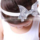 cute vintage baby girl newborn rhinestone silver satin flower hairbands baby girls hair bows fashion headbands