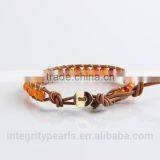 6mm Red Faceted Agate Stone Make Braided Leather Bracelet, Vintage Leather Bracelet, Adjustable Bracelet thumbnail-2