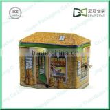 Wholesale metal dome lid music tin boxes with house shape
