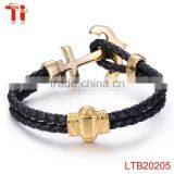 Anchor Bracelet Genuine Leather Bracelet x Power Bracelet With Black Zircon Stone thumbnail-3