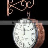 Copper Antique Double Side Station Wall Clock With Artistic Bracket, Train Station Wall Clock, Vintage Metal Wall Clock thumbnail-1