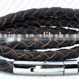Real Leather Casual Mens Brown Cuff Bangle Bracelet Unisex Real Braided Leather Bracelet thumbnail-1