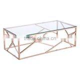 Dongguan Furniture Metal Stainless Steel Copper Mirror Square Coffee Table With Glass Plate thumbnail-2