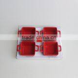 Set of 4 Red Color Mini Square Ceramic Bakeware Sets thumbnail-1