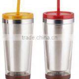 280ml/350ml/450ml Stainless Steel Inner Steel Outer Plastic Double Layer Cup With Straw thumbnail-3