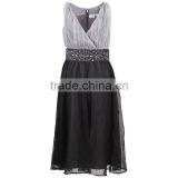 Deep V-neck Sleeveless Black/silver Waist Beaded Lady Graceful Dress/beaded Evening Dress thumbnail-2