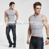 2016 Men's Wide Shoulder 100% Cotton Vest Sleeveless Fitness Elastic Tank Top Male Vest Factory Sale thumbnail-2
