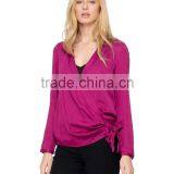Daily Fit Long Sleeve Wrap-style Lady Blouse for Middle Aged Women thumbnail-2