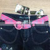 2016 Latest Fashion Fancy Printed Dark Wash Girls Denim Pant Slim Fit With Belt #9R5792 thumbnail-3