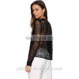 Long Sleeves Black Lace Fashion Blouses 2015 thumbnail-4