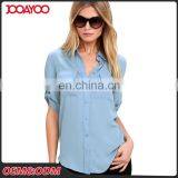 2017 New Summer Ladies Button Up Half Sleeve Cotton Blouse Women Latest Fashion Blouse Design thumbnail-2