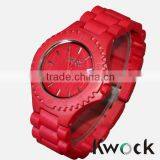 women's wooden watch in red color , good luck to ladies