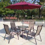 6 Piece Outdoor Garden Patio Furniture Glass Aluminum Dining Table Sling Chair Umbrella Set Quality Choice thumbnail-6