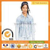 2016 New Arrival Ralaxed Lady Frayed Collar & Long Sleeves Denim Cowboy Jacket Outerwear For Women