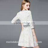 Lady 's knitted round neck jacquard 3/4 sleeve dress