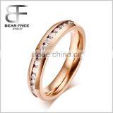 Rose Gold 316L Stainless Steel White Cubic Zirconia CZ Eternity Wedding 4MM Band Ring thumbnail-1