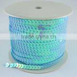 Sequin String Roll, Lt.Blue, AB Color, Garment Paillette, 6mm in diameter, 100 yards/roll(BS17Y)