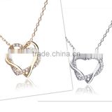 Fashion Jewellery Necklace Women 18k Gold Plated Austrian Crystal Rhinestone Zircon Chunky Double Heart Pendants