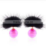 2016 Top Quality Fashion Fur Women Earings Set Brand Acrylic Round Shaped Double Earings Factory Price thumbnail-4