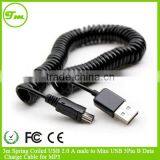 3m Spring Coiled USB 2.0 A Male to Mini USB 5Pin B Data Charge Cable for MP3