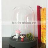 >_<High Borosilicate Custom Dome Jar With Wooden Tray, Cupcake Stand Covers, Cloche Cheese Base Decorative Glass Terrarium Cover thumbnail-1