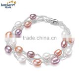 good design 7-8mm AAA rice mixed colour hot sale jewel women pearl bracelets