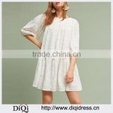 Customized Embroidered With Button Back Half Sleeve Round Neck Latest Cotton Dress