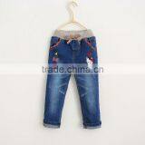 Cartoon Cat Casual Denim Trousers Embroidered Flowers for Chid Girl thumbnail-1