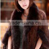 CX-B-M-41C Mink Fur Knitted Ladies Shawl With Fox Fur Trim thumbnail-4