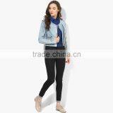 Blue Washed Zipper Denim Jacket Side Double for Women thumbnail-2