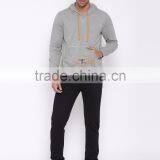 Grey Melange Hooded Sweatshirt For Man Customizable Attached Hood With Drawstring Fastening Hoody Printed Kangaroo Front Patch thumbnail-5