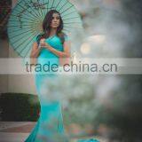 Wholesale Women Pregnancy Dress Maternity Maxi Gown Clothes 100% Cotton Blue Dress thumbnail-3