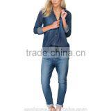 Contrast Topstitch Relaxed Fit Denim Shirt Women Chest Pocket Denim Shirt thumbnail-6