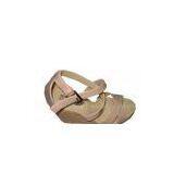 10.5cm Heels PU Material Beige Ladies Wedge Sandals With Customer Logo thumbnail-1