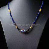 Neffly Jewelry Natural Lapis Lazuli Necklace 4 Mm, Slightly Less White Gold, Inlaid With S925 Silver Bluing Southern Red With Blood Amber Beads Disc. thumbnail-3