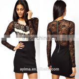 hot selling zip back lace dress ladies long sleeve evening gown